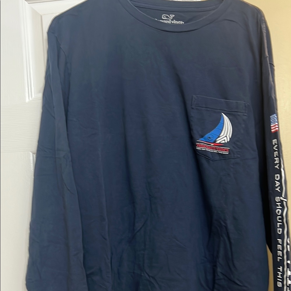 Vineyard Vines Blue Long Sleeve Tee with Sailboat Design